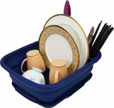 Opvouwbare plastic afdruiprek met afdruiprek, 8L opvouwbare afdruiprekset - draagbare schotelorganizer - ruimtebesparend keukenrek (koningsblauw, 1)