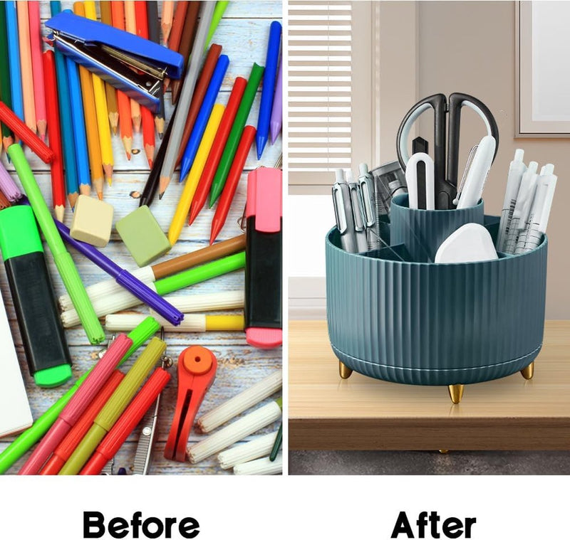 Bureau-organizer, 360 ° roterende kantoororganisator, pennenhouder, multifunctionele bureau-organizer, pennenorganizer met grote capaciteit voor potlood, mapclips (marineblauw)