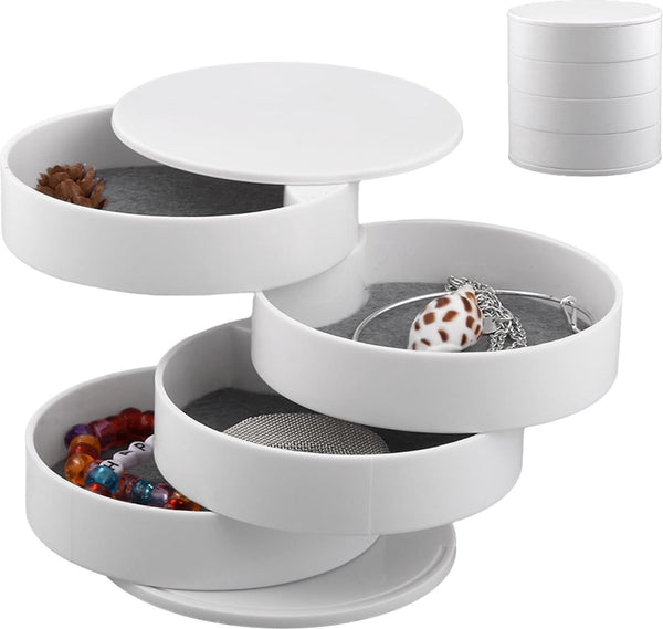 Ronde sieradenorganizer met 4 etages, sieradenorganizer, sieradenkistje, sieradendienblad, draaibaar sieradendoosje voor ringen, oorbellen, halskettingen