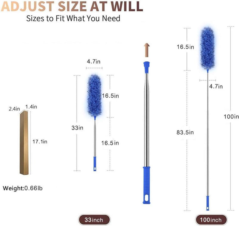Stofdoek, telescopisch, wasbaar, 254 cm lang, uittrekbaar, stofwisser, telescoopsteel, stofborstel, telescopische handgreep, stofborstel, verwijdert moeiteloos stof en spinnenwebben, blauw