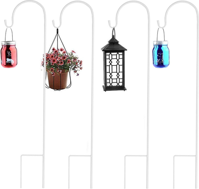 8 stuks herdershaken van metaal, tuinstok, tuinsteker met haken voor zonnelampen, lantaarns, bruiloften, plantenmanden, bloemenbol 90 cm, wit