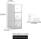 Opbergdozen, witte make-up organizer met 3 lades, stapelbare opbergdoos, opberglades voor mascara, sieraden, nagellak, lippenstift en meer