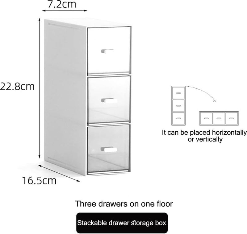 Opbergdozen, witte make-up organizer met 3 lades, stapelbare opbergdoos, opberglades voor mascara, sieraden, nagellak, lippenstift en meer