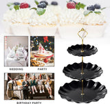 2 stuks 3 etages, cupcake-standaard, dessertstandaard, herbruikbare gebarenstandaard, taartstandaard voor bruiloft, verjaardag, theefeest (zwart en wit)