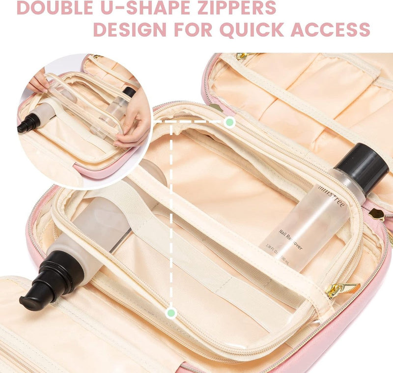 Toilettas voor dames, groot, toilettas om op te hangen, reis-toilettas, make-uptas, hangende toilettas, grote toilettas, waterdichte toilettas, reis-make-uptas, roze, Toilettas voor op reis