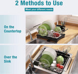 afdruiprek voor gootsteen - dubbel gebruik voor werkbladen en gootstenen, afdruiprek voor gootsteen, afdruiprek boven de gootsteen met afdruiprek, keukengerei en bekerhouder, zwart