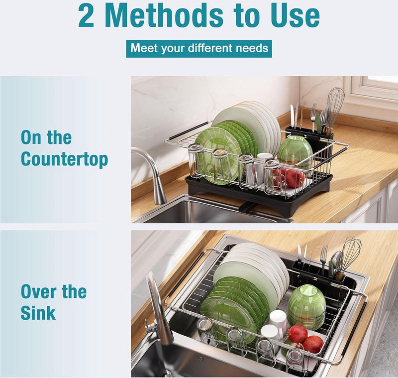 afdruiprek voor gootsteen - dubbel gebruik voor werkbladen en gootstenen, afdruiprek voor gootsteen, afdruiprek boven de gootsteen met afdruiprek, keukengerei en bekerhouder, zwart