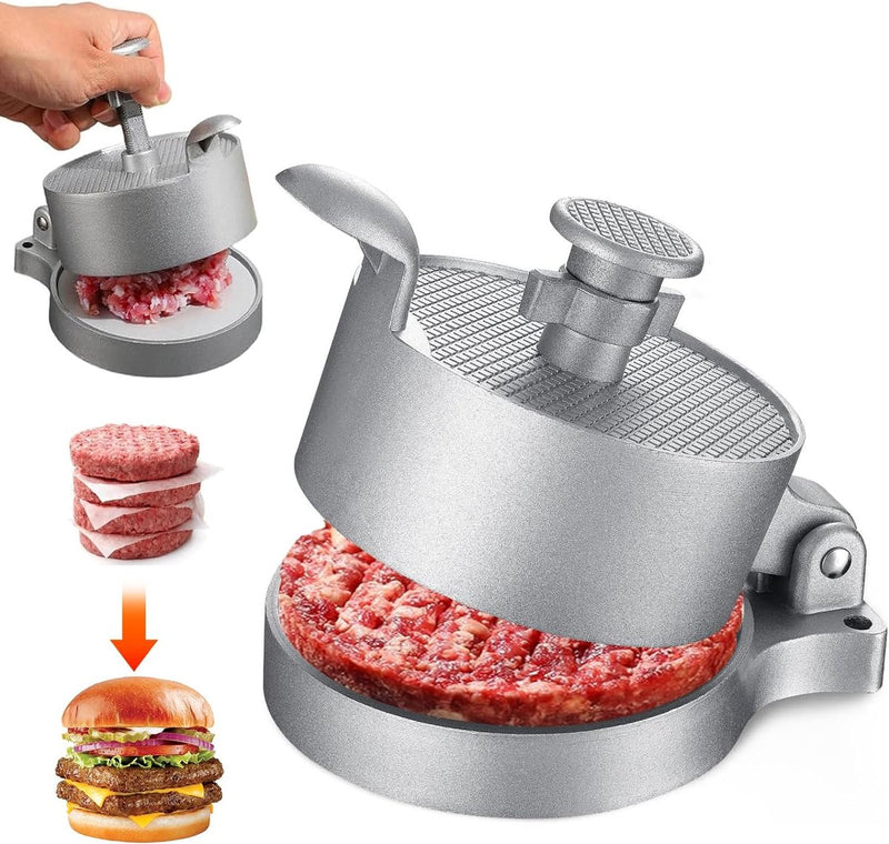 Aluminium hamburgerpers, in hoogte verstelbare burgerpers, antiaanbaklaag, flip-cover, voor het maken van heerlijke pasteitjes en hamburgers