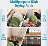 afdruiprek voor gootsteen - dubbel gebruik voor werkbladen en gootstenen, afdruiprek voor gootsteen, afdruiprek boven de gootsteen met afdruiprek, keukengerei en bekerhouder, zwart