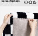 Kattenbed, wollig en zacht, kattenbankbed voor middelgrote en kleine honden/katten, schattig kattenbed met antislip onderkant, schaakbord