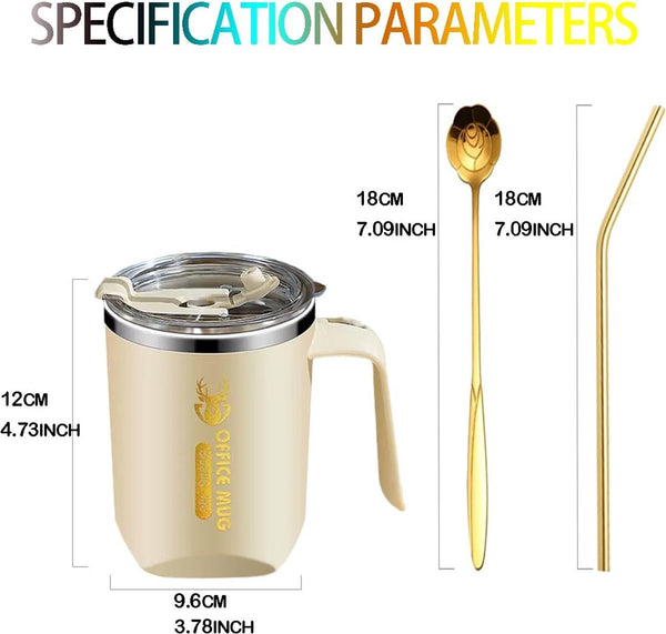 Koffiemok, tuimelaar, reisbeker, koffiemok, 304 roestvrij staal, koffiemok, mok met rietje voor vrouwen, ook voor thuis, kantoor, school of werk, geweldig voor ijs, dranken, warme drank (rijstwit)