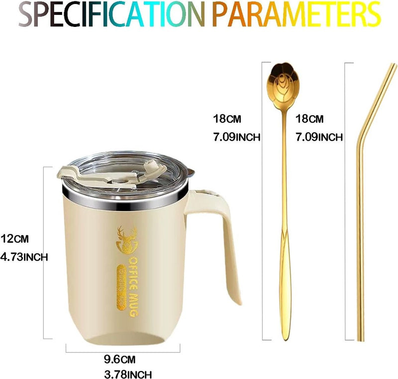 Koffiemok, tuimelaar, reisbeker, koffiemok, 304 roestvrij staal, koffiemok, mok met rietje voor vrouwen, ook voor thuis, kantoor, school of werk, geweldig voor ijs, dranken, warme drank (rijstwit)