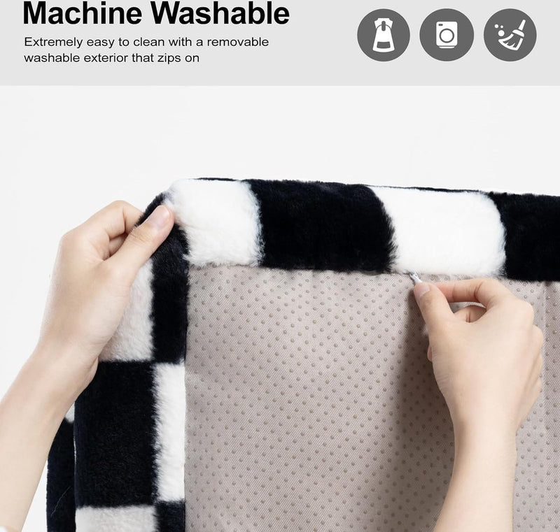 Kattenbed, wollig en zacht, kattenbankbed voor middelgrote en kleine honden/katten, schattig kattenbed met antislip onderkant, schaakbord