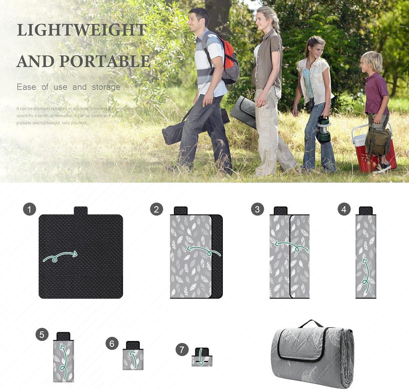 Picknickdeken, waterdicht, wasbaar, stranddeken, zandvrij, XXL, campingdeken, strandmat, geïsoleerd, met waterdichte onderkant, 200 x 200 cm, grijs