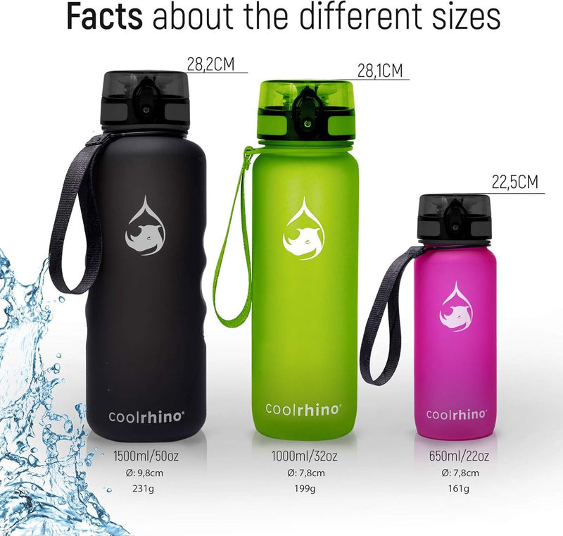 Drinkfles, tijdens sport-, outdoor- en fitnessactiviteiten, ook voor kinderen, waterfles, lekvrij en BPA-vrij, fles geschikt voor koolzuur, inhoud maximaal 1000 ml (1 l)