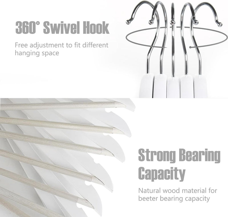 20 stuks houten kleerhangers sterke houten kleerhangers met 360° haak transparante antislipstrip en schouderinkepingen voor bretels, jassen, jassen, pakken (wit)