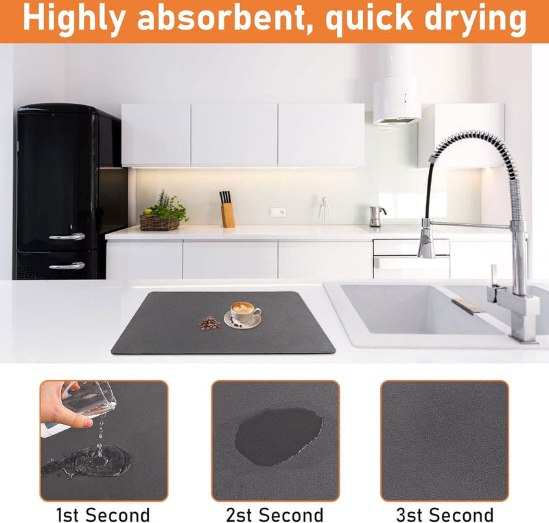 Koffiezetapparaat afdruipmat, 40 x 50 cm, sneldrogende afdruipmat voor serviesrek, keuken, koffiezetapparaat, badkamer, toonbank, bar (grijs)