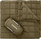 Ultralichte reisdeken, warme outdoordeken, winddichte campingdeken, waterafstotend, compact, kleine verpakkingsmaat, 213 203 cm, olijf