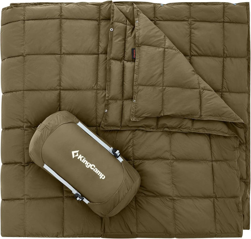 Ultralichte reisdeken, warme outdoordeken, winddichte campingdeken, waterafstotend, compact, kleine verpakkingsmaat, 213 203 cm, olijf