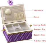naaikandje voor thuis, voor opslag en organisatie, draagbaar, voor naalden, garen, enz., naaimand met accessoires, M, paars