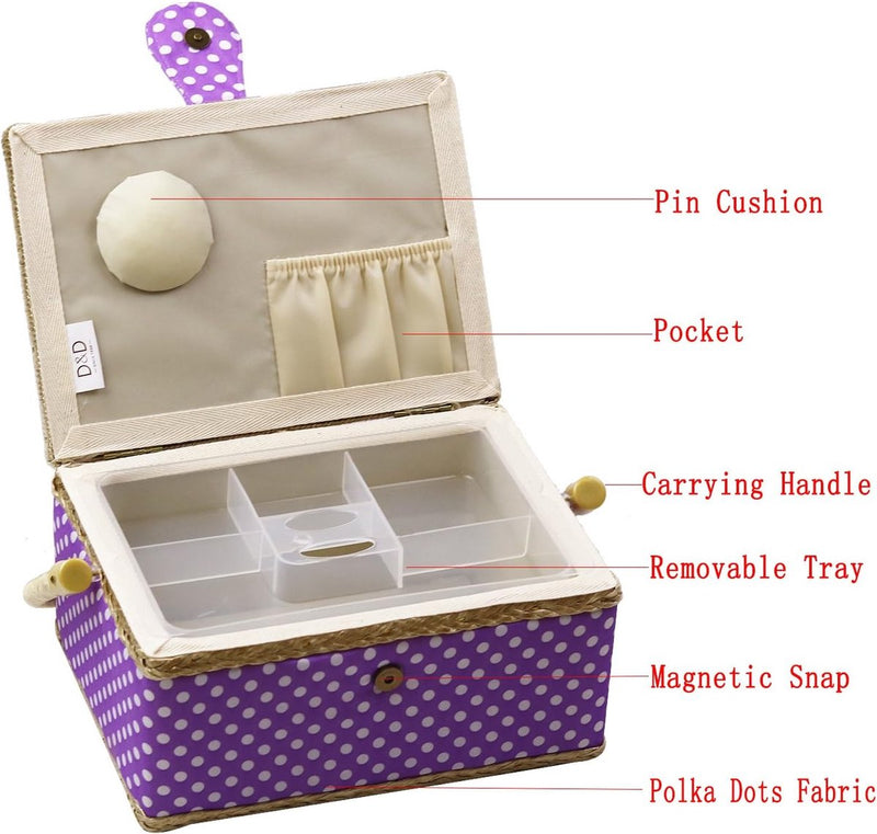 naaikandje voor thuis, voor opslag en organisatie, draagbaar, voor naalden, garen, enz., naaimand met accessoires, M, paars