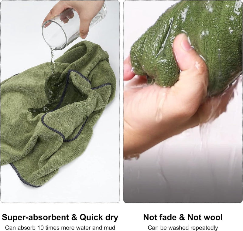 2 stuks hondenhanddoeken, microvezel, extra absorberend, handdoeken voor honden met zakken, sneldrogend, badhanddoek voor honden en katten, 90 x 50 cm, grijs en groen