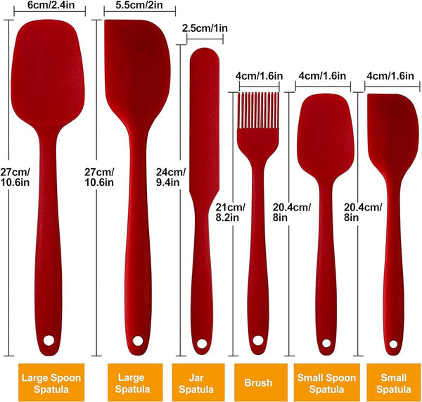 Siliconen spatel Siliconen keukengereiset Hittebestendig en antiaanbaklaag Siliconen deegspatel van voedingskwaliteit voor koken, bakken en mixen, 6-delig rood