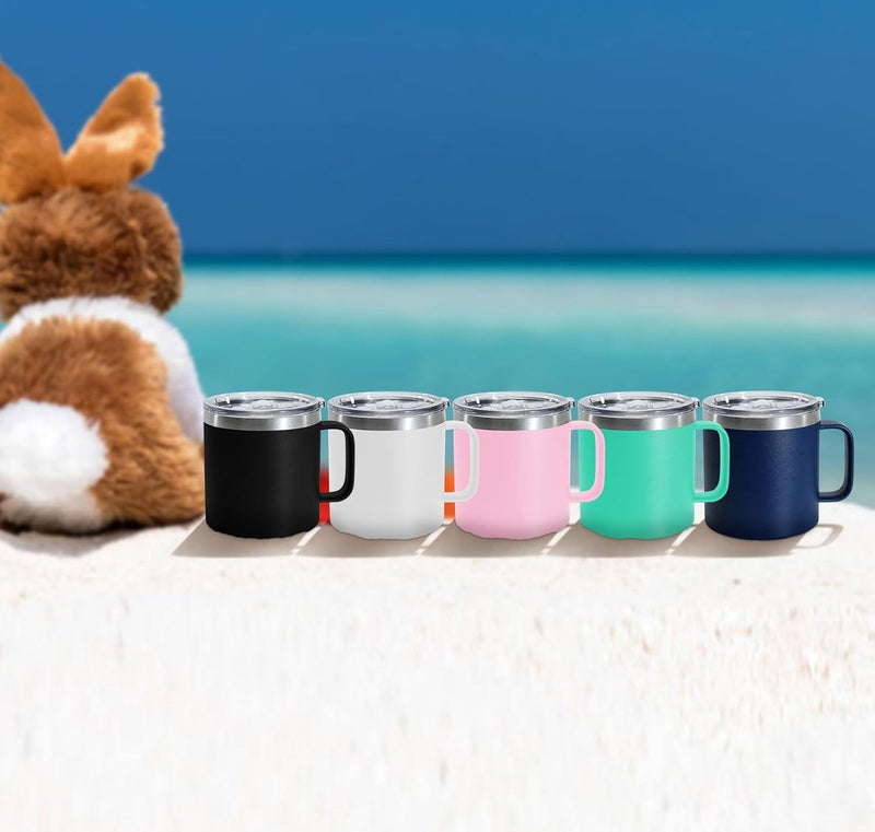 Roestvrijstalen thermosbeker met deksel, 470 ml, dubbelwandig, met handvat, lekvrij, campingbeker, reisbeker, bierpul, BPA-vrij