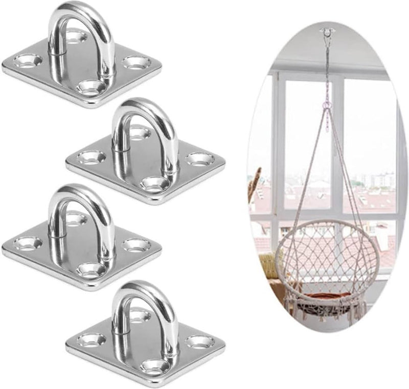 Roestvrij stalen karabijnhaak en roestvrijstalen oogplaat met oogje, dekplaat, plafondhaken, wandhaken, wandbevestiging, met schroef, voor het ophangen van voorwerpen