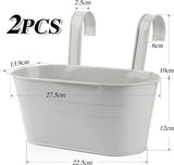 2 stuks hangende metalen bloempot met haken, voor balkon, bloempot, hangend, voor decoratie, balkon, tuin, muur, binnen en buiten, grijs