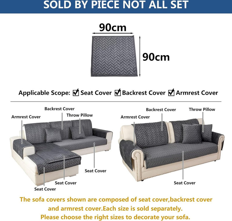 Bankhoes, bankovertrek 3-zits, anti-slip bankhoes voor L-vorm, chaise longue, hoekbank, 2-zits, beschermer, woonkamer, stoel, honden, huisdieren, donkergrijs, 90 x 90 cm (slechts 1 stuks)