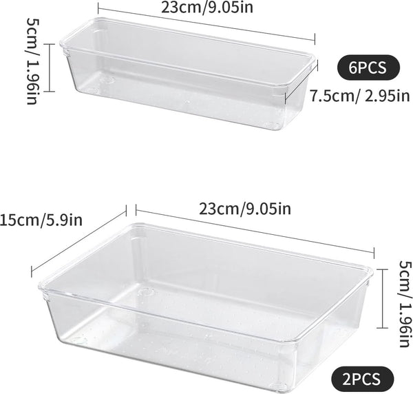 Set van 20 lade-organizers, 4 maten, apart organisatiesysteem, kunststof, antislip cosmetica-organizer, voor make-uplade, kaptafel, bureau, badkamer, keuken (helder)