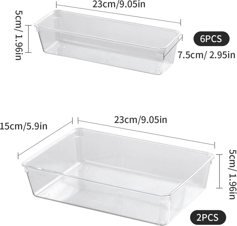 Set van 20 lade-organizers, 4 maten, apart organisatiesysteem, kunststof, antislip cosmetica-organizer, voor make-uplade, kaptafel, bureau, badkamer, keuken (helder)