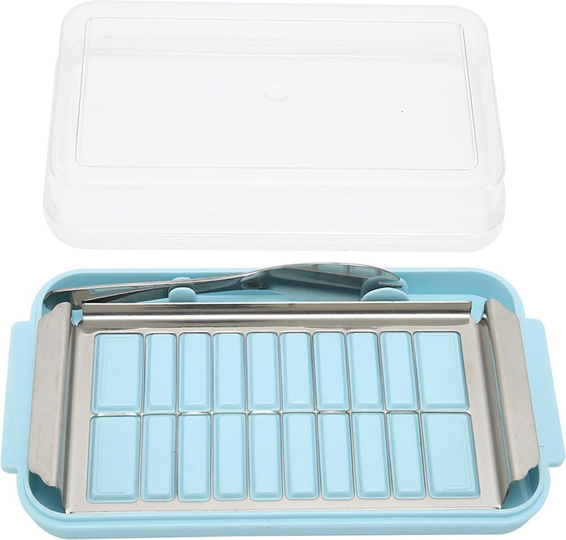 Boterdoos, roestvrijstalen botersnijder snijapparaat, 2 in 1 botersnijcontainer met transparant deksel boterkaasdoos voor het bewaren van kaas voor keukenkoeling (blauw)