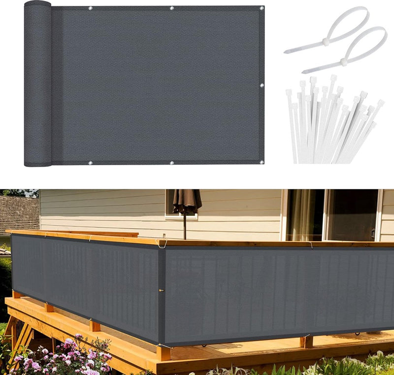 Balkonscherm, inkijkbescherming, balkonafdekking, 90 x 600 cm, windbescherming, licht transparant, ondoorzichtig, balkonbekleding, HDPE, wind- en uv-bescherming, met inslagringen en kabelbinders, antraciet