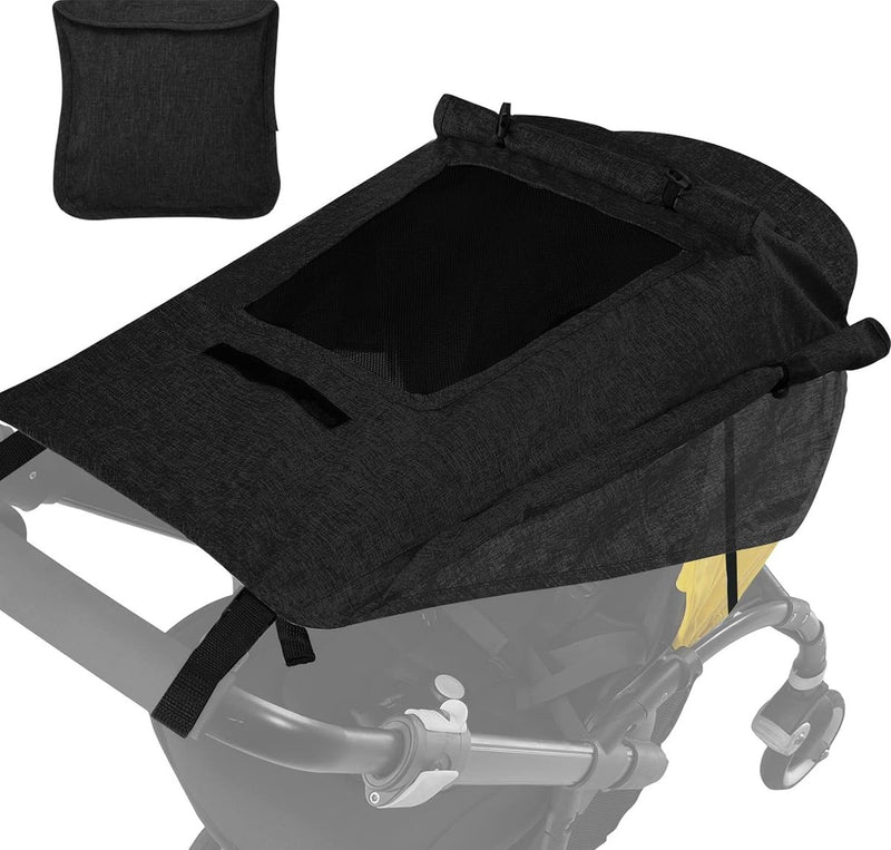 Luifel kinderwagen met uv-bescherming 50+ en waterdicht, dubbellaags stof met kijkvenster en extra brede schaduwvleugels, zwart