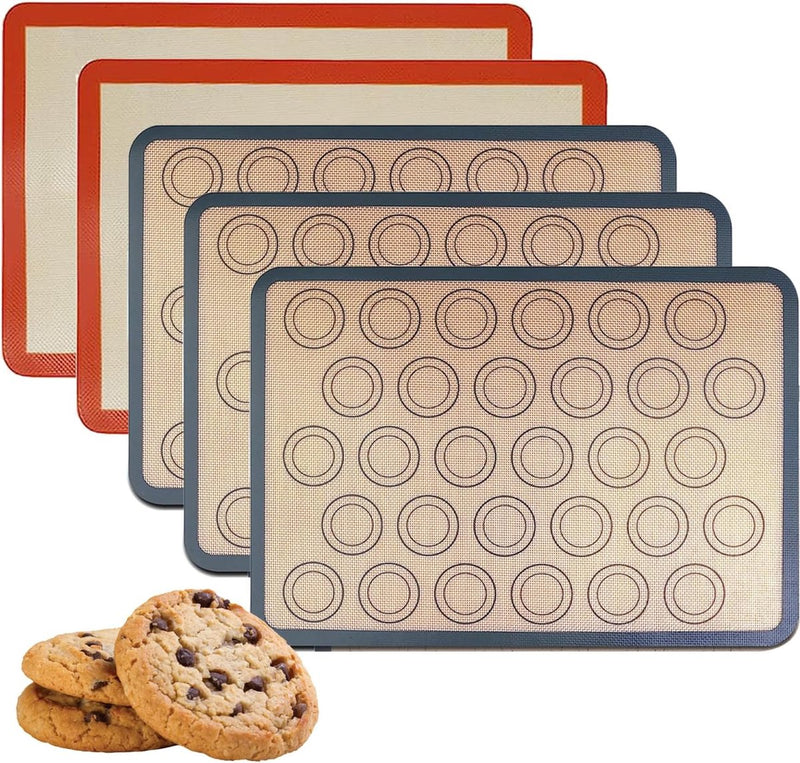 5 stuks bitterkoekjes bakmat, antislip bakmat, 42 cm x 29,5 cm broodmat, antiaanbakmat, permanente bakfolie, bakpapier, voor bitterkoekjes, koekjes, brood, pizzamat