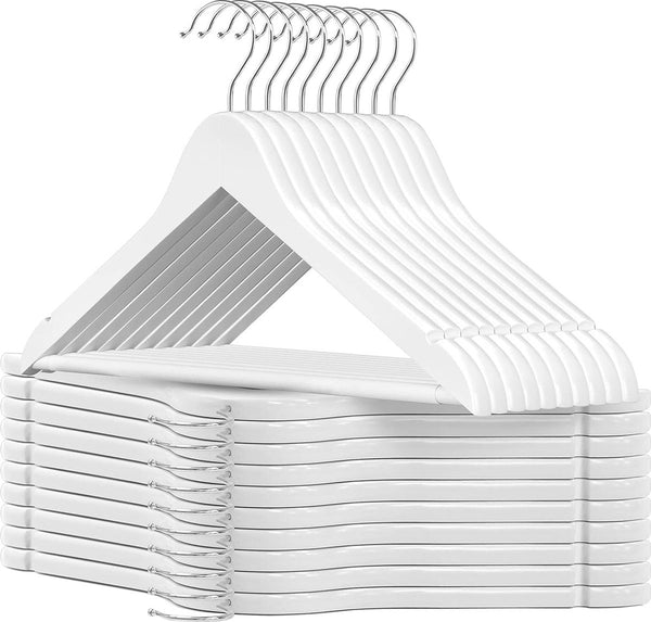 20 stuks houten kleerhangers sterke houten kleerhangers met 360° haak transparante antislipstrip en schouderinkepingen voor bretels, jassen, jassen, pakken (wit)