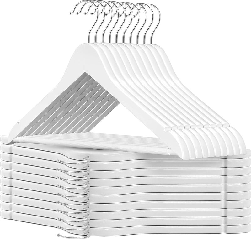 20 stuks houten kleerhangers sterke houten kleerhangers met 360° haak transparante antislipstrip en schouderinkepingen voor bretels, jassen, jassen, pakken (wit)
