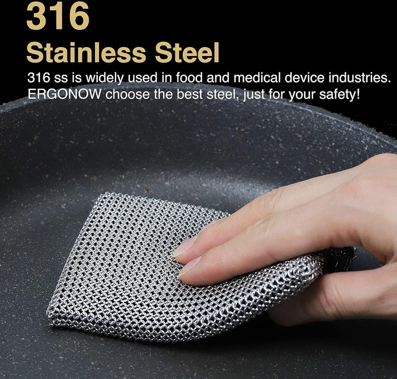 Gietijzeren reinigingsketting fijne ring 316 roestvrij staal schuursponsje - ingebouwde siliconen met gelaste ringen voor gietijzeren pot BBQ-servies