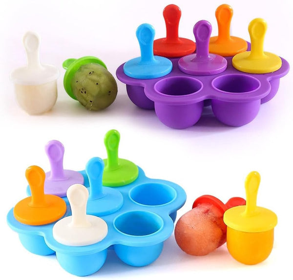 IJsvormen, siliconen ijsvormen, 2 stuks ijsvormen Ijslolly met plastic stokjes, ijsvormen kinderen, kleine ijscontainers, ijsvormen voor ijsijsvormen (paars en blauw)