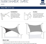 Zonnezeil, 3 x 4 cm, rechthoekig, premium HDPE, wit, waterdoorlatend, zonwering, vierkant, voor tuin, balkon en terras, met inslagringen en bevestigingskoorden, rechthoekig, 3 x 4 m, wit