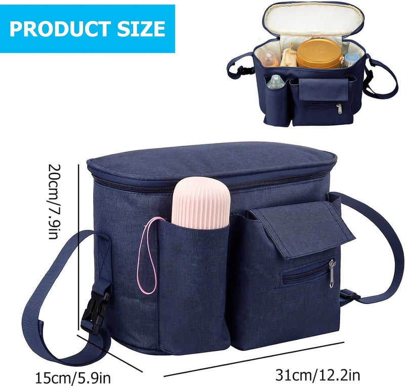 Opbergruimte kinderwagenorganizer, kinderwagenorganizer, buggy-organizer voor kinderwagen, waterdichte kinderwagentas, organizertas, voor babyaccessoires, donkerblauw