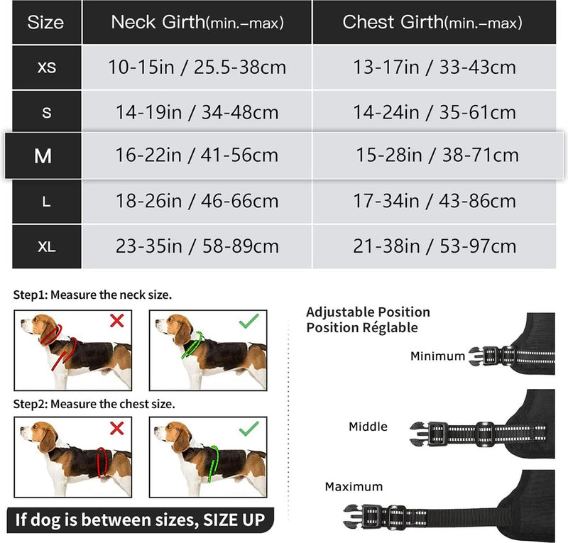 Hondenharnas, No-Pull hondenharnas, borstharnas voor middelgrote honden, zacht, ademend, instelbaar, reflecterend, anti-trek met gevoerde handgreep, zwart, M
