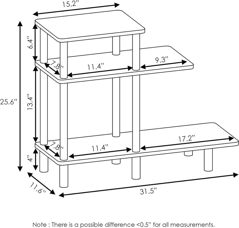 bijzettafel met 3 niveaus, hout, Frans eiken grijs/zwart, 29,49 x 80 x 65,1 cm