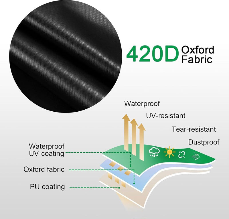 Afdekking voor tuinmeubelen, rechthoekig, 170 x 95 x 74 cm, afdekhoes van 420D Oxford-weefsel, waterdicht, uv-bestendig, beschermhoes voor meubelsets, tuintafel, zitgroep, zwart