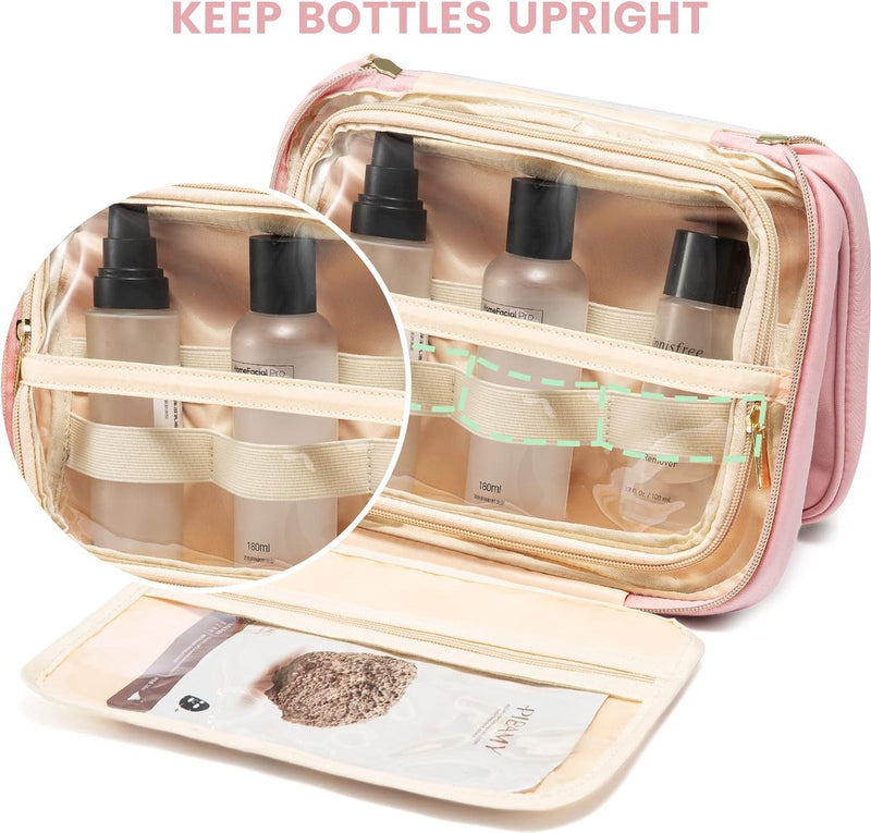 Toilettas voor dames, groot, toilettas om op te hangen, reis-toilettas, make-uptas, hangende toilettas, grote toilettas, waterdichte toilettas, reis-make-uptas, roze, Toilettas voor op reis