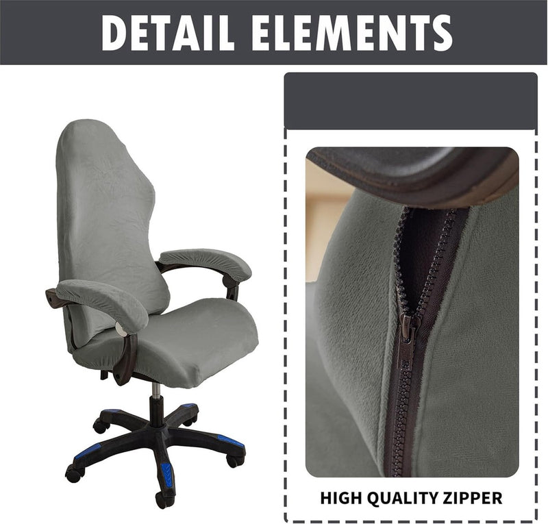 Fluwelen pluche gamingstoelhoezen, 4 stuks, bureaustoel, draaistoel, overtrek met armleuningen/stoelrug, rekbare stoelhoezen voor computer-gamestoel, bureaustoel, zonder stoel, grijs