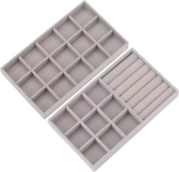 Sieradenbakjes, 2 stuks sieradenopberglades, fluwelen stapelbare sieradenlade-organizer, sieradenorganisatoren voor sieraden, oorbellen, armbanden, ringenopslag voor dames en meisjes