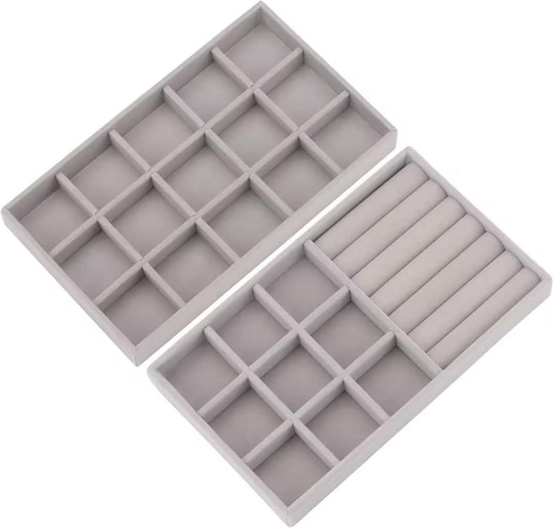 Sieradenbakjes, 2 stuks sieradenopberglades, fluwelen stapelbare sieradenlade-organizer, sieradenorganisatoren voor sieraden, oorbellen, armbanden, ringenopslag voor dames en meisjes